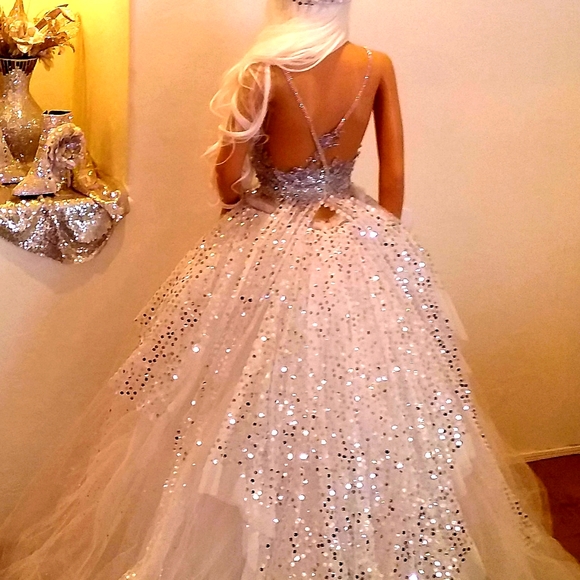 NADIA White Crystal Sequin Tulle Wedding Ballgown Set - Picture 5 of 8